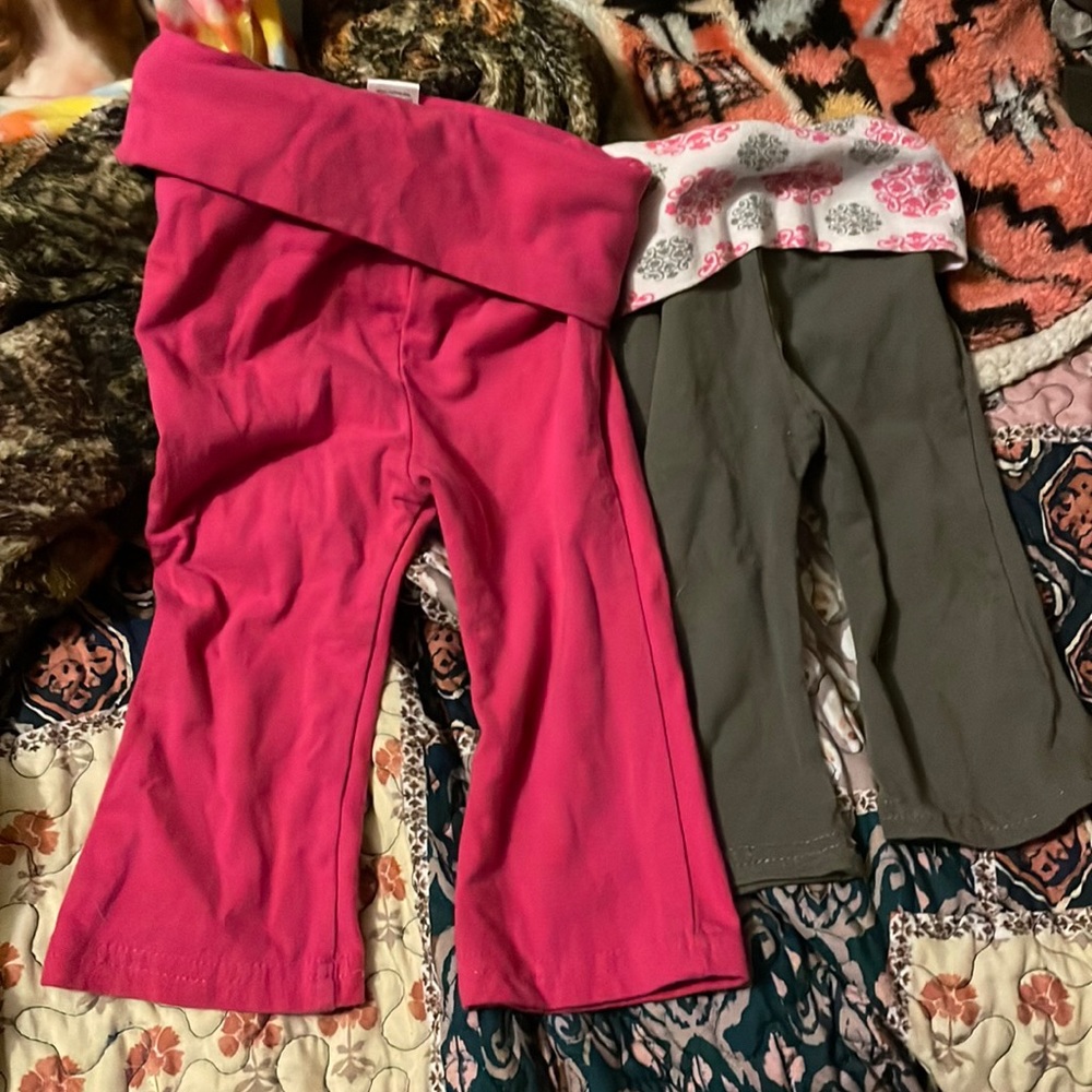 6-9 yoga pants gently used and 6 month pajamas